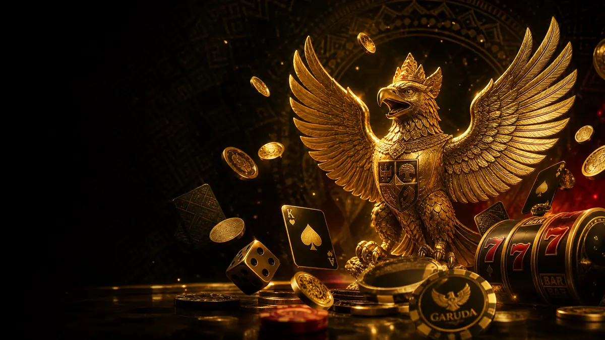 Suasana aula permainan Garuda4d dengan ornamen Garuda emas